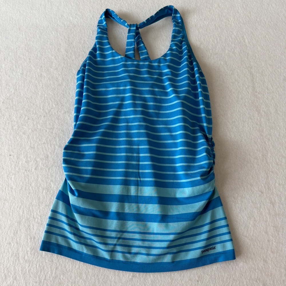 Patagonia Striped Racerback Side Ruching Tank Top Women XS Blue
